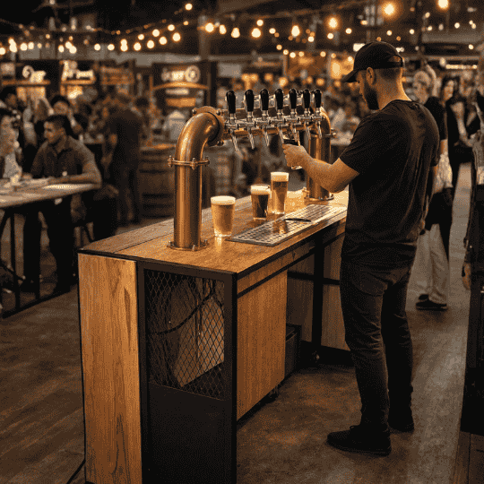 Dispensador 6 servicios premium torre cobre para eventos masivos