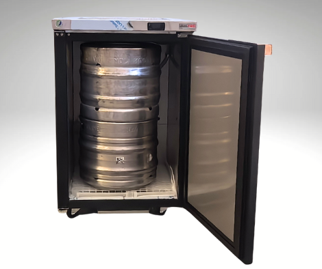Capacidad interna 2 × 30 L Pony Dispensador S con 2 barriles de 30 litros Pony estibados