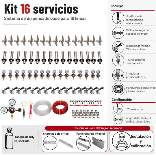 Kit base de dispensado para cámara fría de 16 servicios