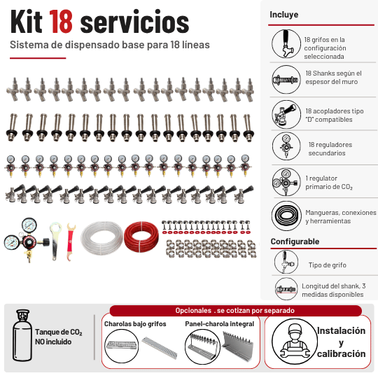 Kit base de dispensado para cámara fría de 18 servicios